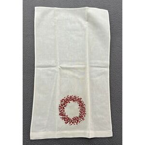 C & F Enterprises White Cotton Hand Towel Red Berry Wreath Embroidered Holiday